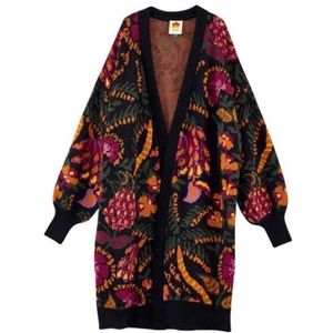 Farm Rio Brazil LS Long Printed Cardigan Wool Blend Sweater Medium EUC
